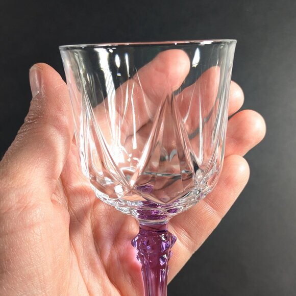 Set of 6 Cristal D Arques Lude Lilas Auteuil Claret wine glasses, purple stem - Picture 8 of 10